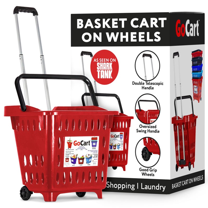dbest products GoCart, Red Grocery Cart Shopping Laundry Basket on Wheels - Image 1